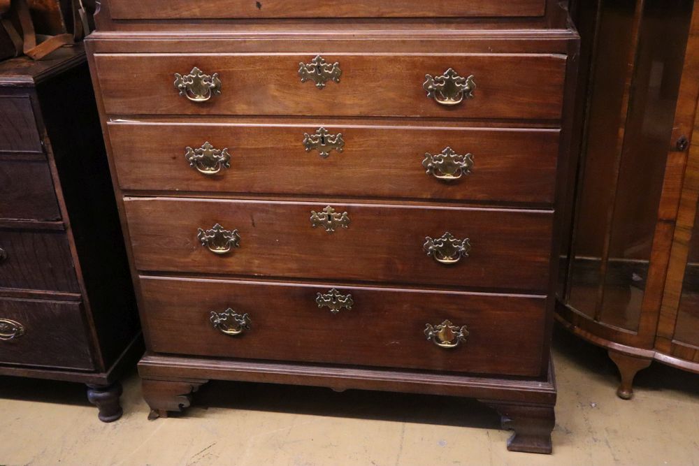A mid-18th century mahogany chest on chest, width 110cm depth 55cm height 197cm (a.f.)